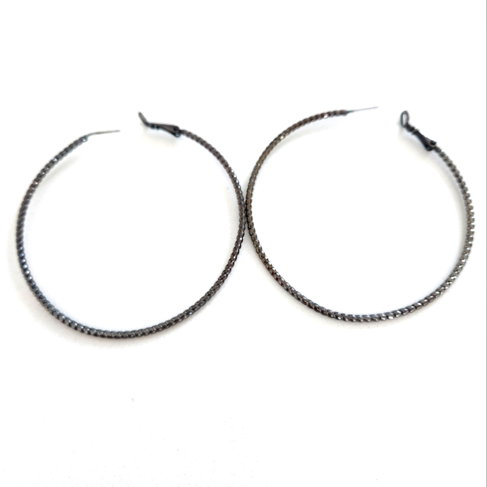 Dark Silver Sparkly Hoop Earrings